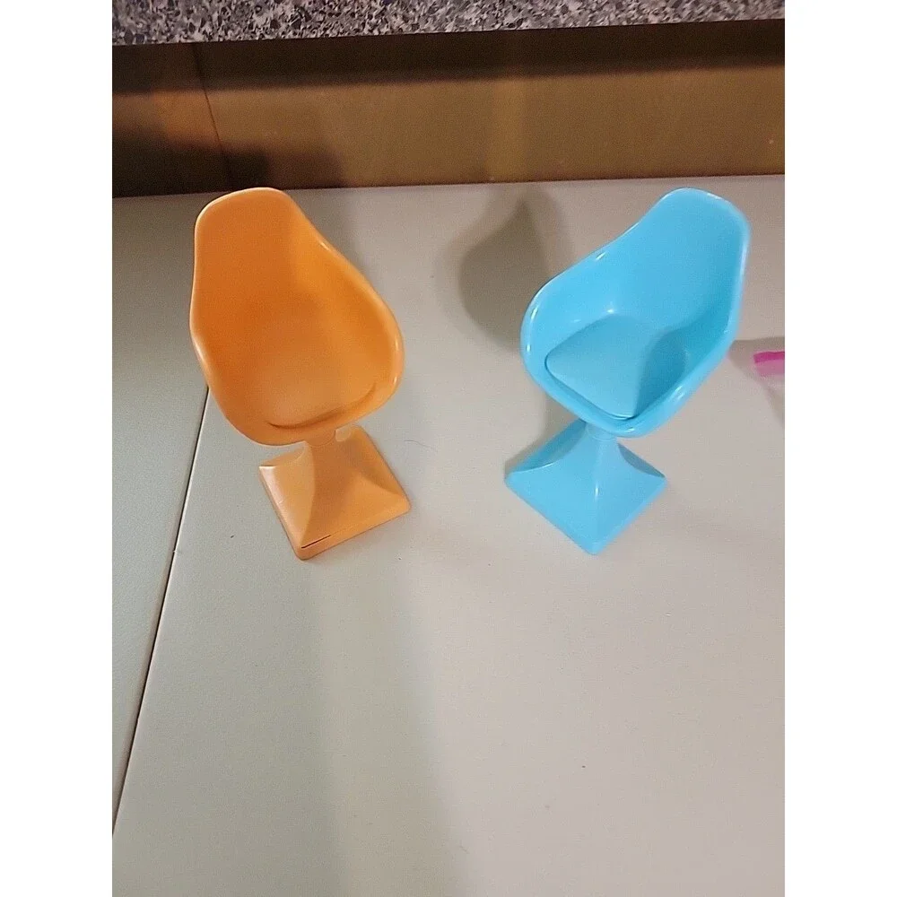 TWO Barbie Dream House Retro Chairs Barstools Replacement‎ Kitchen Blue Orange